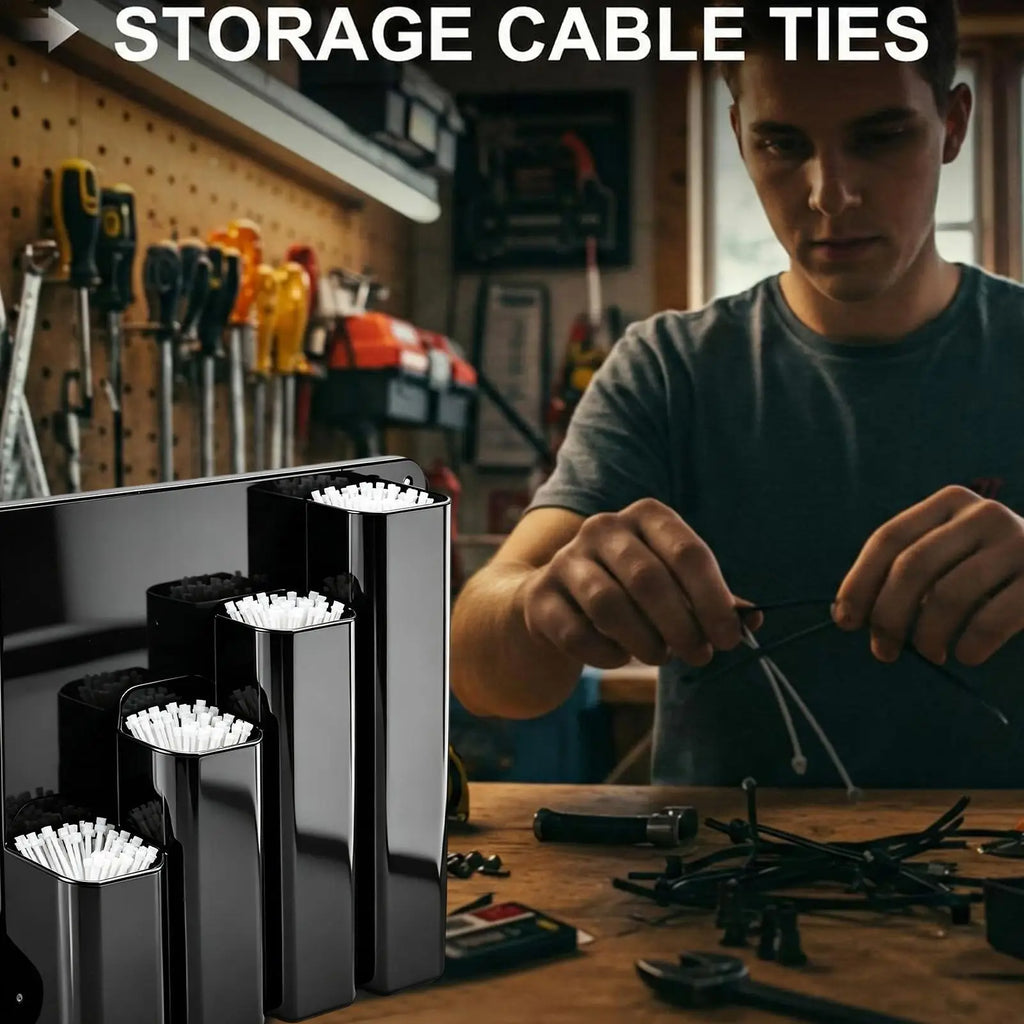 Wall-Mounted Zip Tie Organizer – 4-Pocket Aluminum Rack Wall Storage Rack Axl