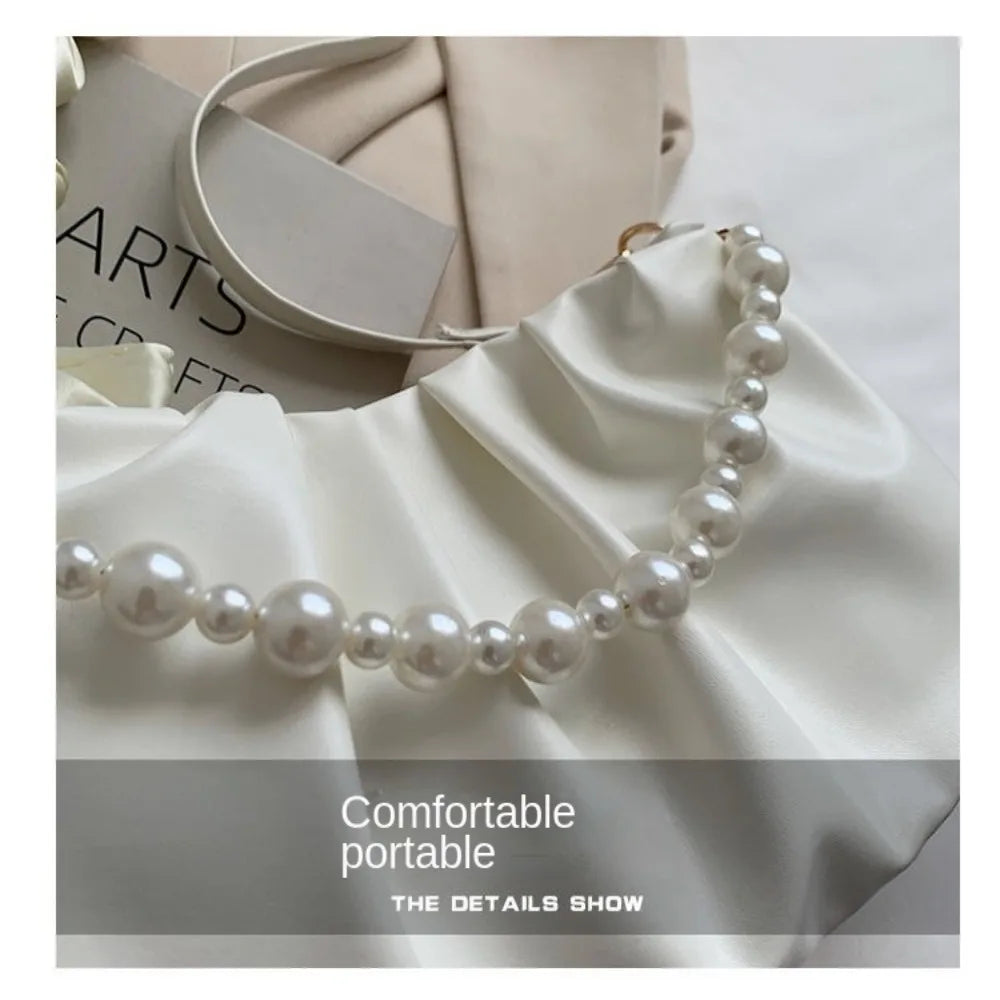 Pleated PU Leather Shoulder Bag with Pearl Detail | Women's Purse Shoulder Handbag Axl