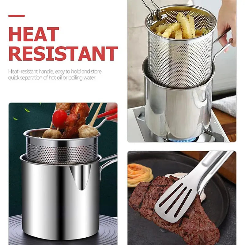 Stainless Steel Deep Fryer Pot with Strainer – Japanese Tempura Deep Fryer Pot Axl
