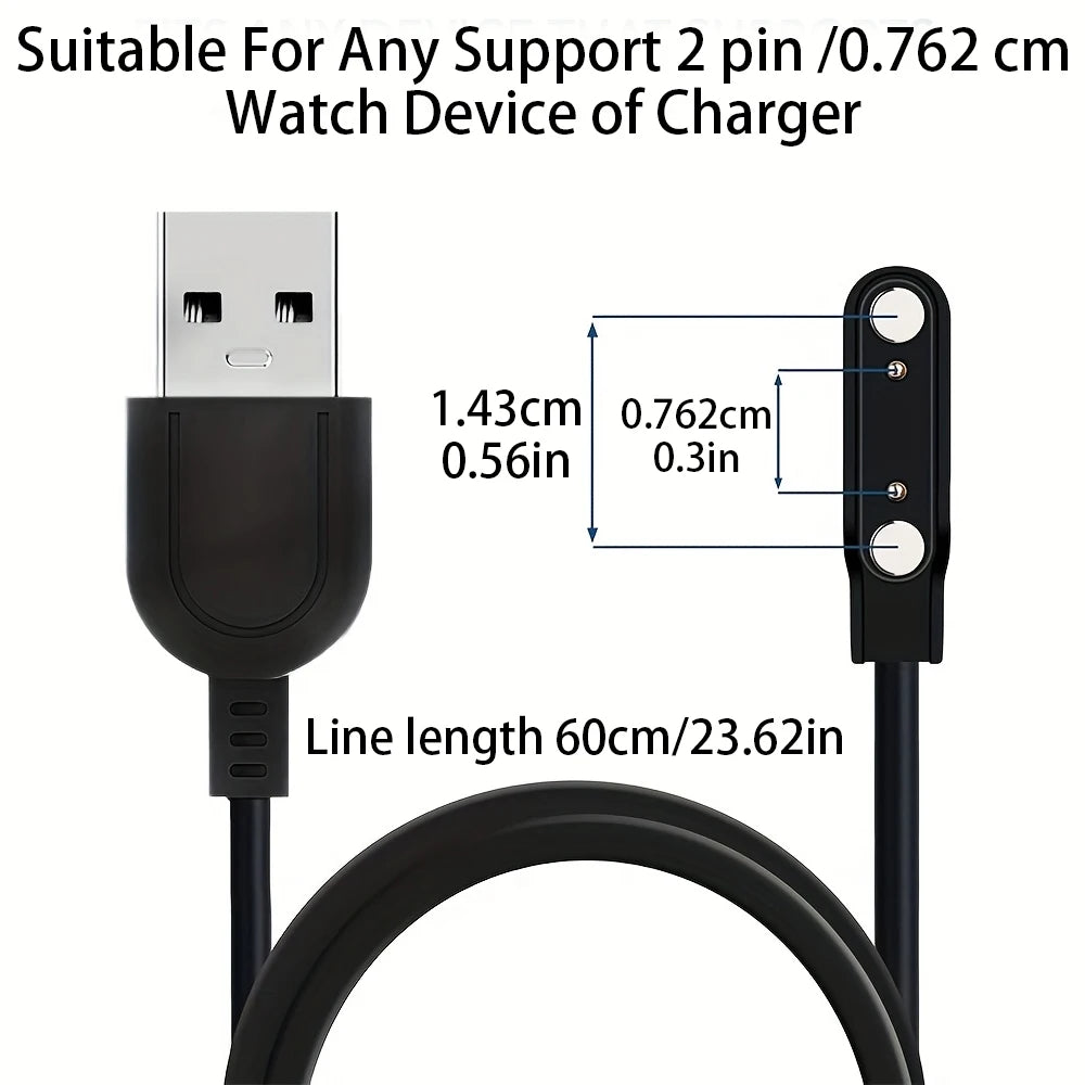 Universal 2-Pin Magnetic Smart Watch Charger Cable 7.62mm USB Watch Charging Cable Axl