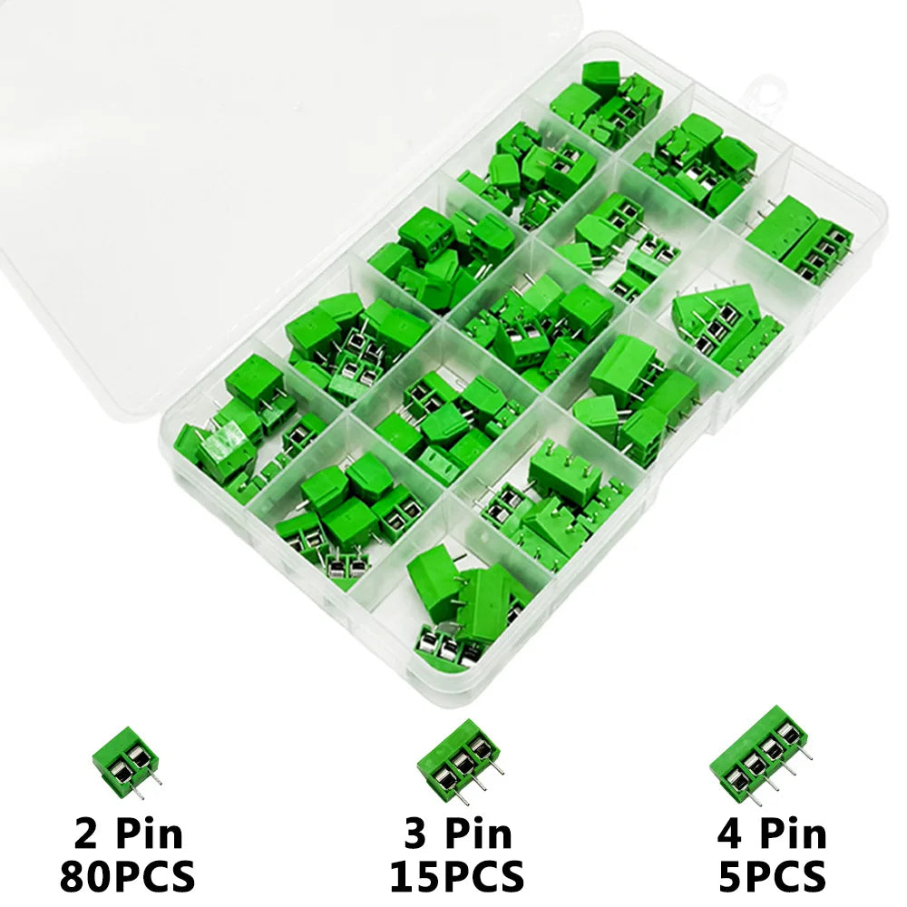 100PCS KF301 PCB Terminal Block Kit – 2P 3P 4P 5.08mm Plug-In PCB Terminal Block Kit Axl
