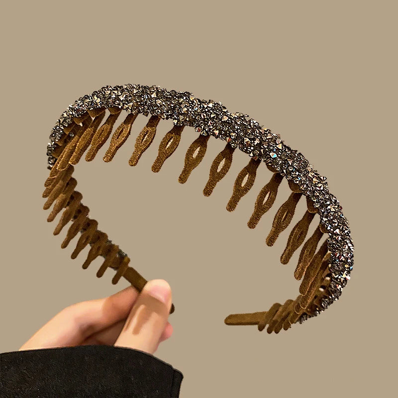 Rhinestone Flocking Hair Hoop – Non-Slip Toothed Headband Rhinestone Headband Axl N2