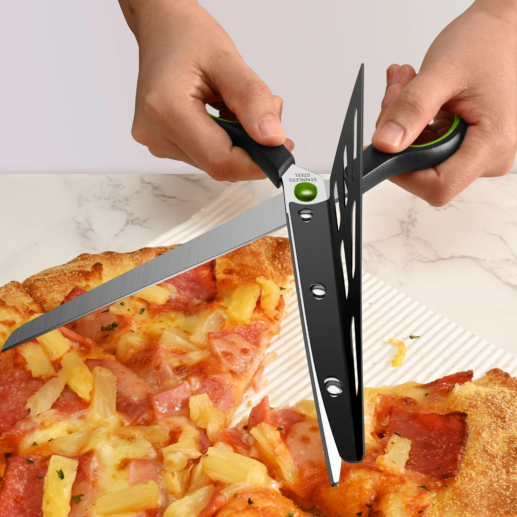 2-in-1 Pizza Scissors & Spatula – Stainless Steel Cutter Pizza Scissors Tool Axl