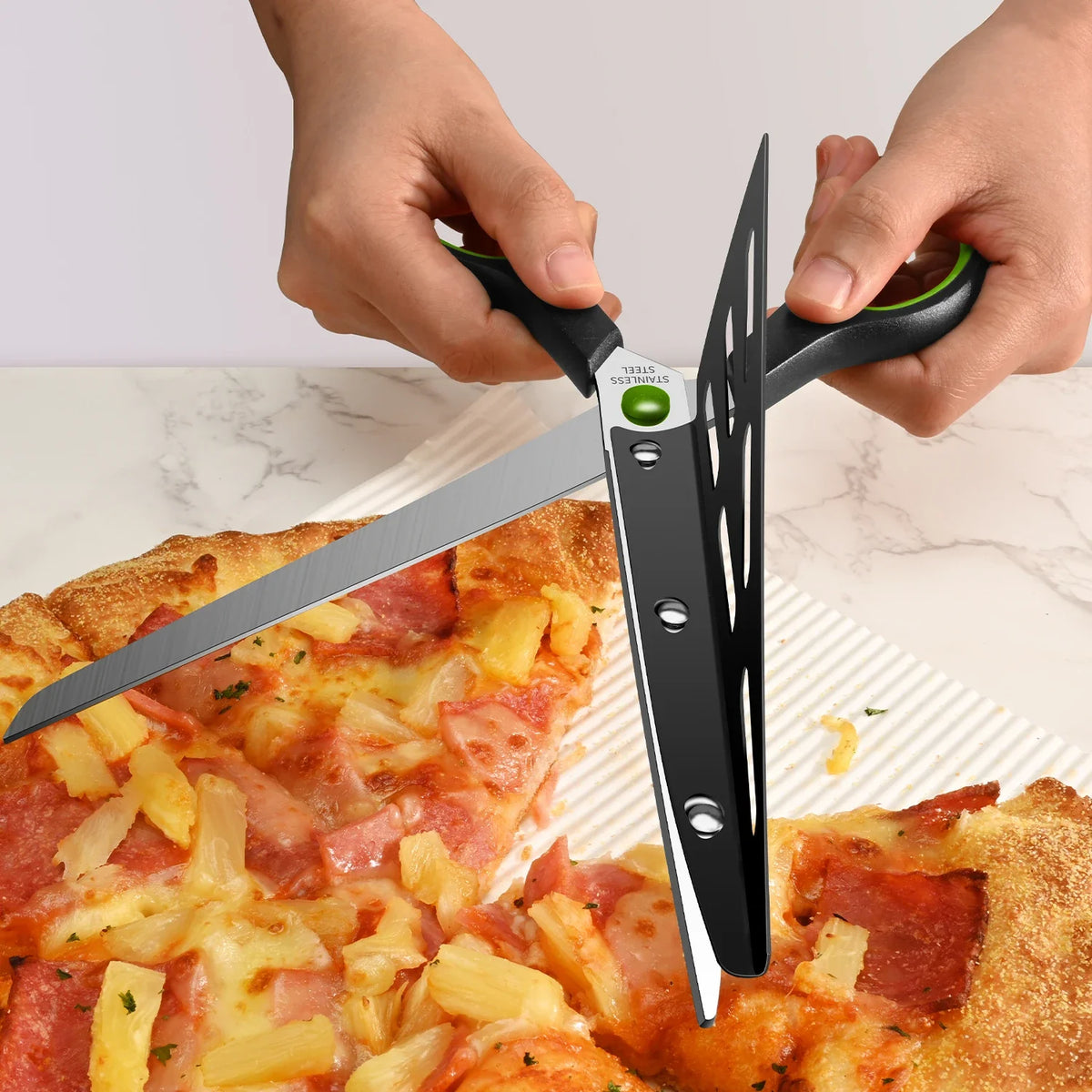 2-in-1 Pizza Scissors & Spatula – Stainless Steel Cutter Pizza Scissors Tool Axl