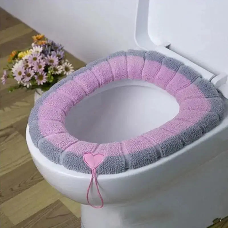 Warm Soft Thickened Toilet Seat Cover Cushion with Handle Toilet Seat Cover Axl Pink