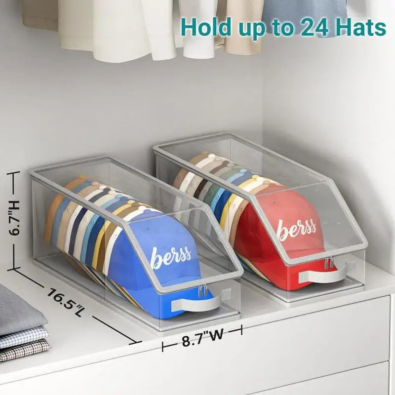 Clear Hat Storage Box – Holds 12 Baseball Caps, Stackable Hat Storage Organizer Axl