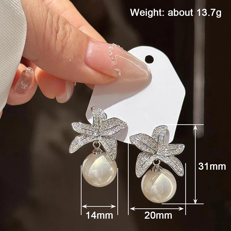 Huitan Flower Simulated Pearl Drop Earrings – Women's Fashion Pearl Drop Earrings Axl