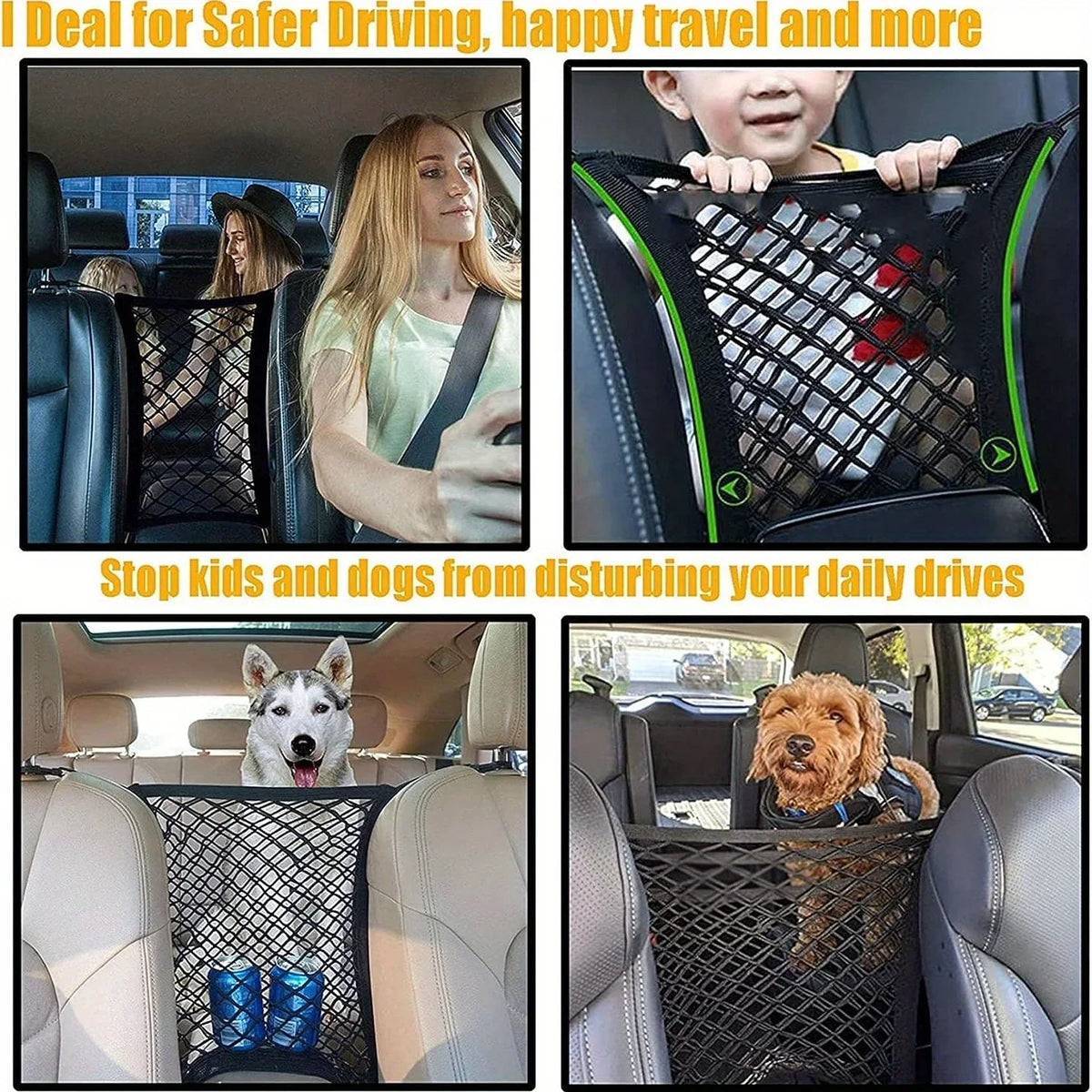 Auto-Adjust Pet Car Safety Barrier – Back Seat Mesh Guard Pet Car Barrier Axl