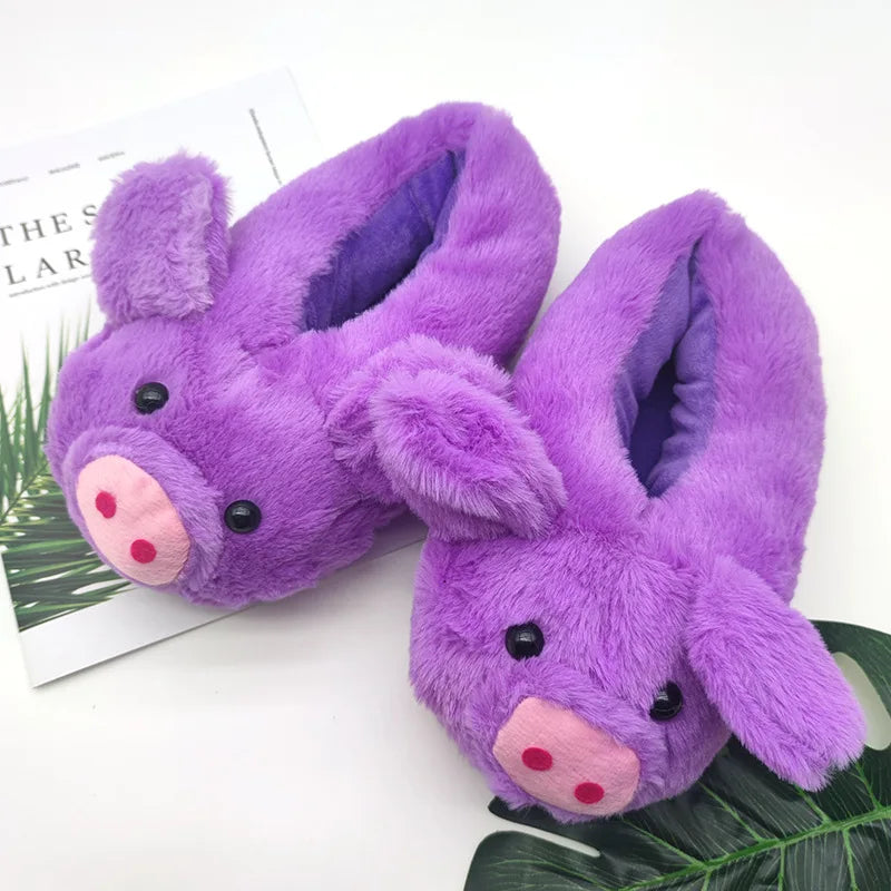 Women's Fluffy Pig Slippers – Cute Cartoon Animal Slides Novelty House Slippers Axl Purple ONE SIZE