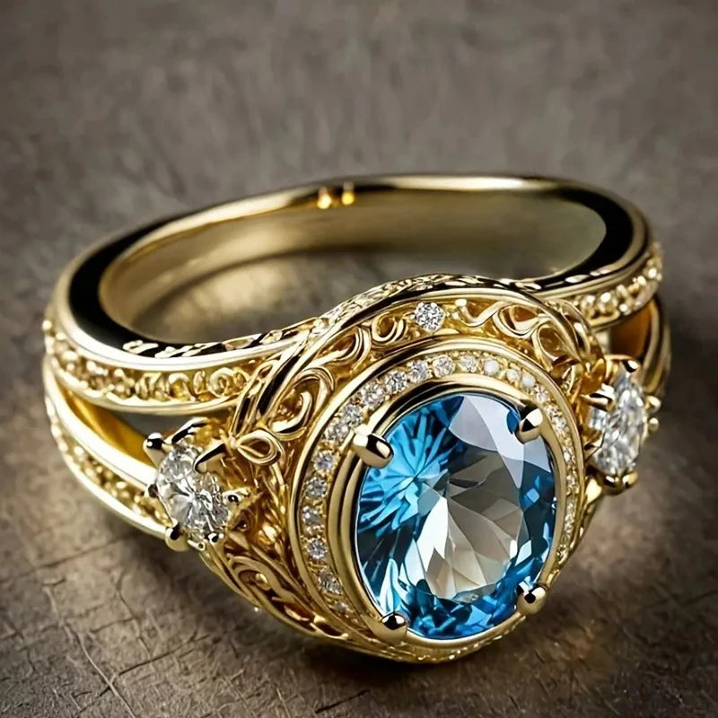 Huitan Blue Cubic Zirconia Engagement Ring | Luxury Wedding Band CZ Engagement Ring Axl
