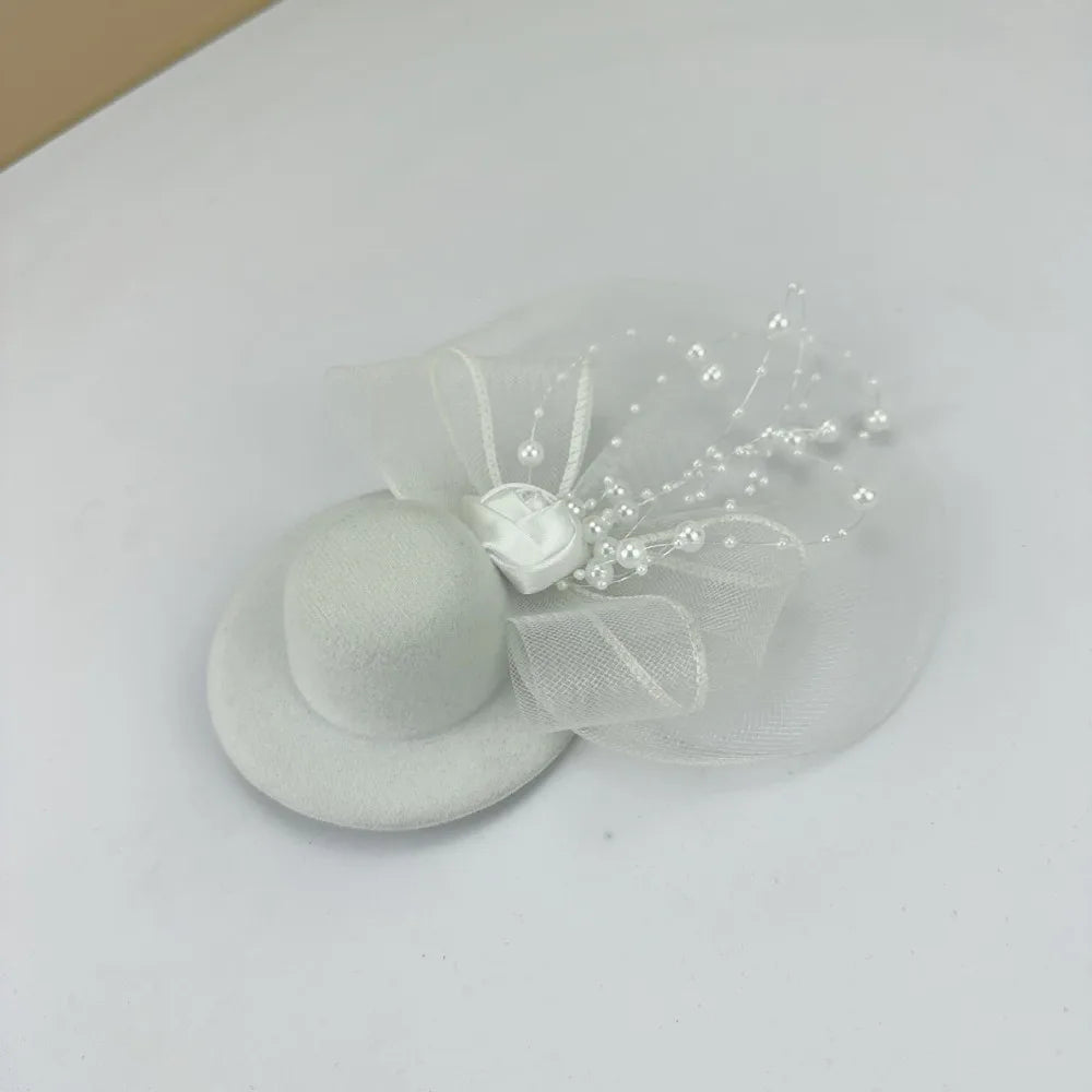 Vintage Fascinator Hat – Pearl Mesh Hair Clip Headpiece Fascinator Hair Clip Axl White