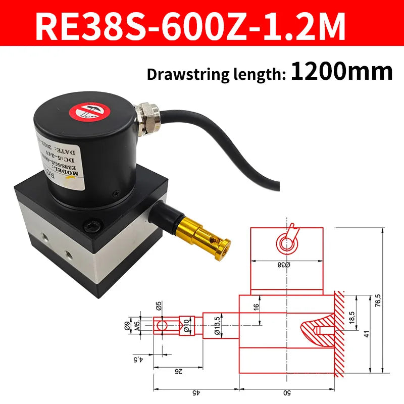 E38S Rope Pull Encoder 5-24V NPN 600/1000PPR Distance Sensor Rope Pull Encoder Axl 600R-1200MM