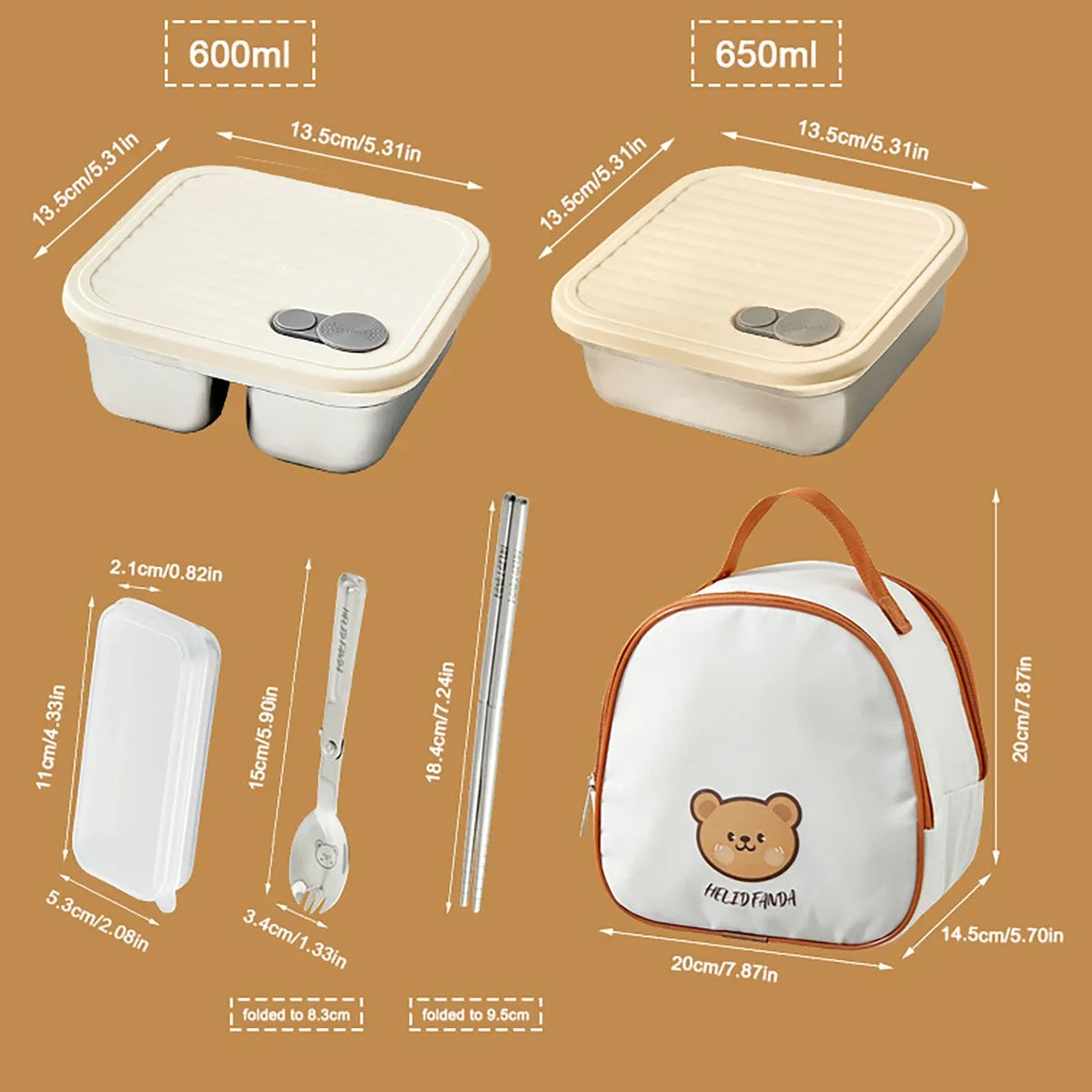 WORTHBUY 304 Stainless Steel Stackable Leak-Proof Lunch Box Stainless Steel Lunch Box Axl Beige 1250ml Set