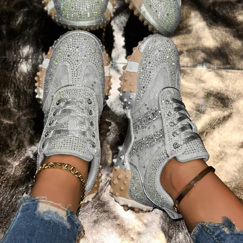 Women's Rhinestone Platform Sneakers – Diamond Mesh Casual Shoes Platform Sneakers Axl