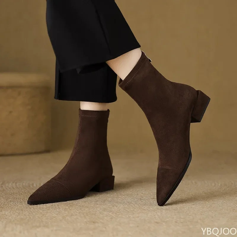 YBQJOO Women's Retro Suede Ankle Boots – Block Heel Booties Women's Ankle Boots Axl