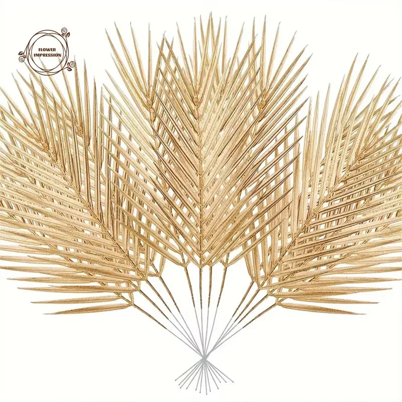 Golden Artificial Palm Leaves 6/12 PCS – Tropical Party Decor Artificial Palm Leaves Axl Palm 6PCS