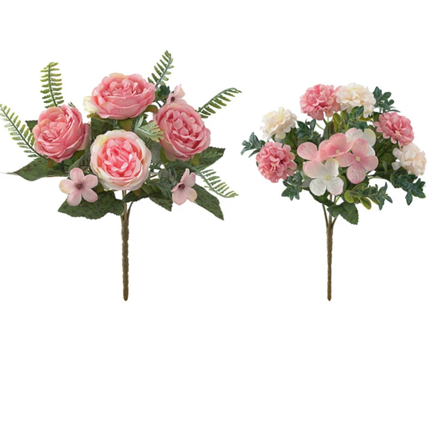 Silk Peony Hydrangea Artificial Bouquet – Wedding & Home Decor Artificial Flower Bouquet Axl Pink 3pcs