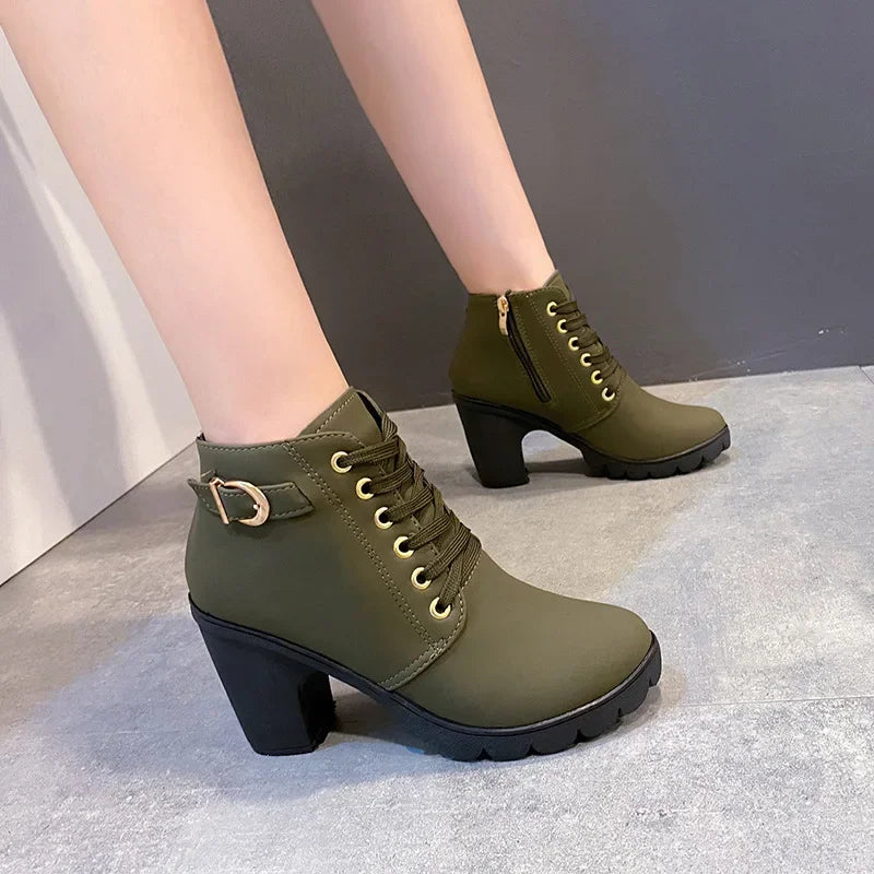 Women's Lace-Up Platform Ankle Boots | Square Heel Plus Size Platform Ankle Boots Axl