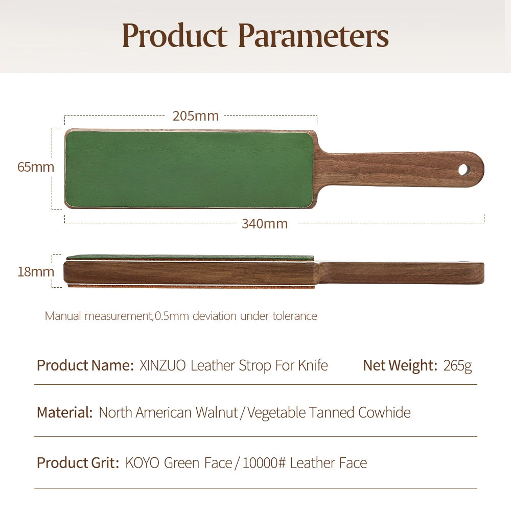 XINZUO Double-Sided Leather Strop Kit – Walnut Handle Stropping Block Leather Stropping Block Axl