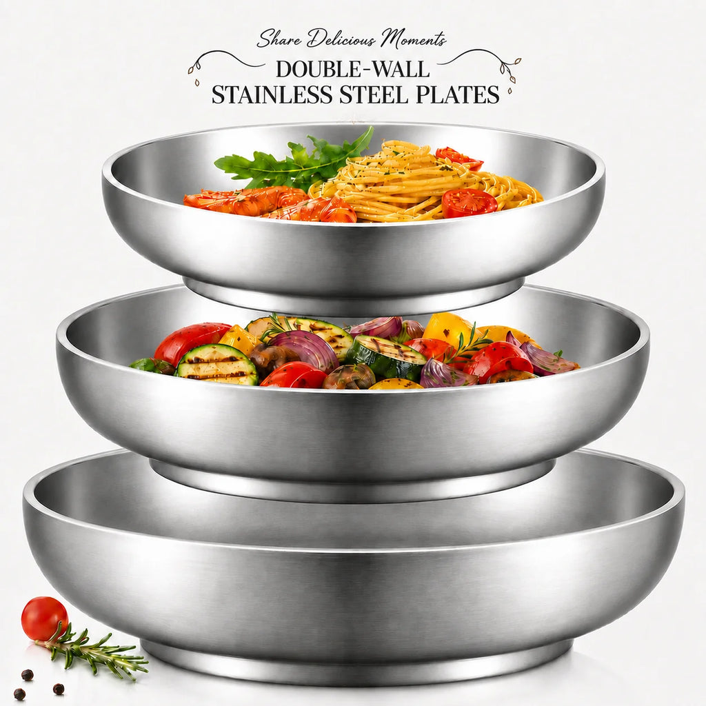 Double Wall Insulated Stainless Steel Dinner Plates | 3 Sizes Insulated Dinner Plate Axl