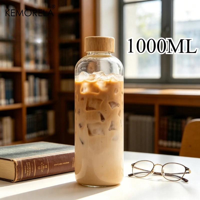 Borosilicate Glass Bottle with Bamboo Lid – Leak-Proof Reusable Glass Water Bottle Axl 1000ML 500-1000ML