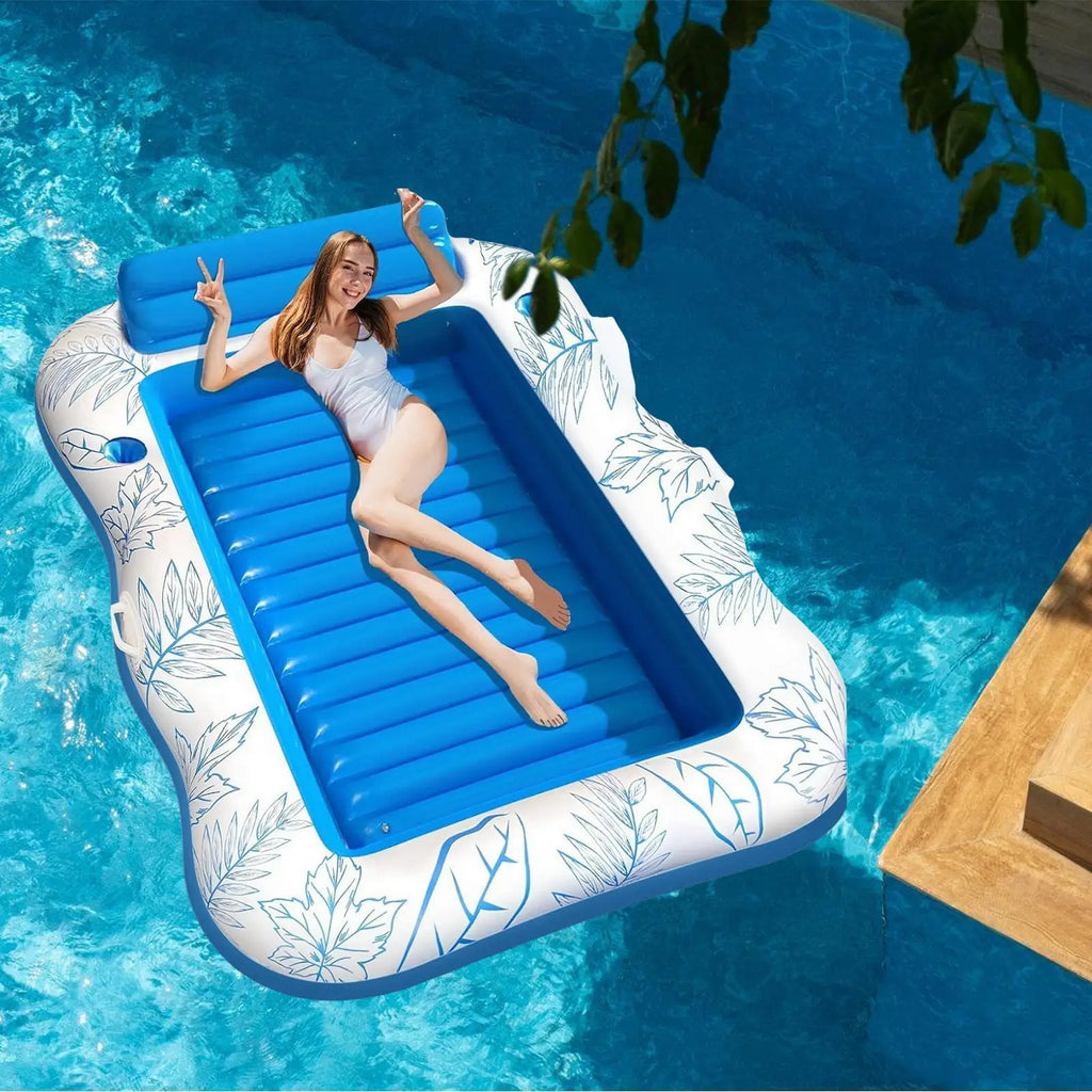 Inflatable Tanning Pool Sunbathing Float Bed with Pillow Inflatable Pool Float Axl