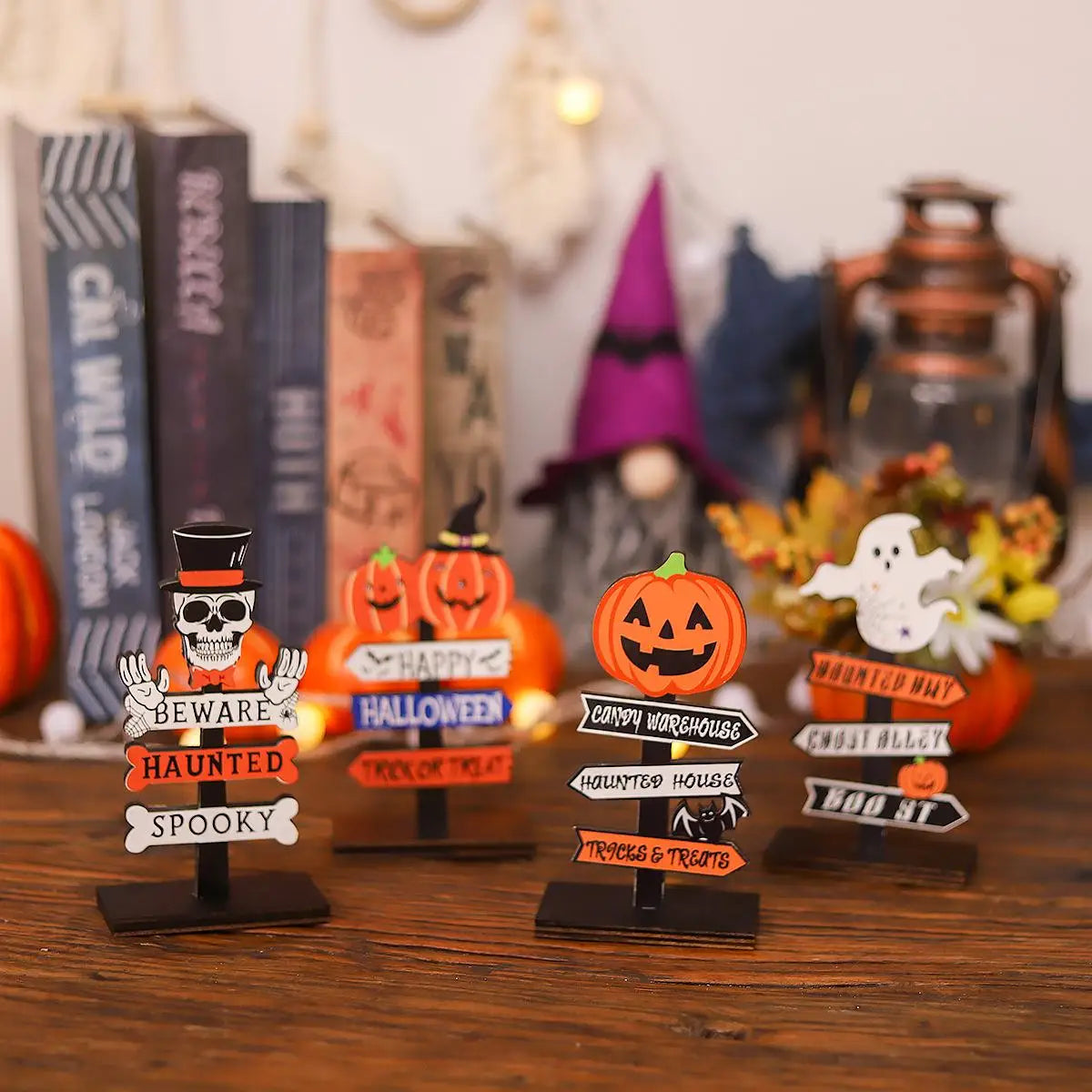 Halloween Wooden Ornaments – Pumpkin & Ghost Desktop Decor Halloween Wooden Ornament Axl