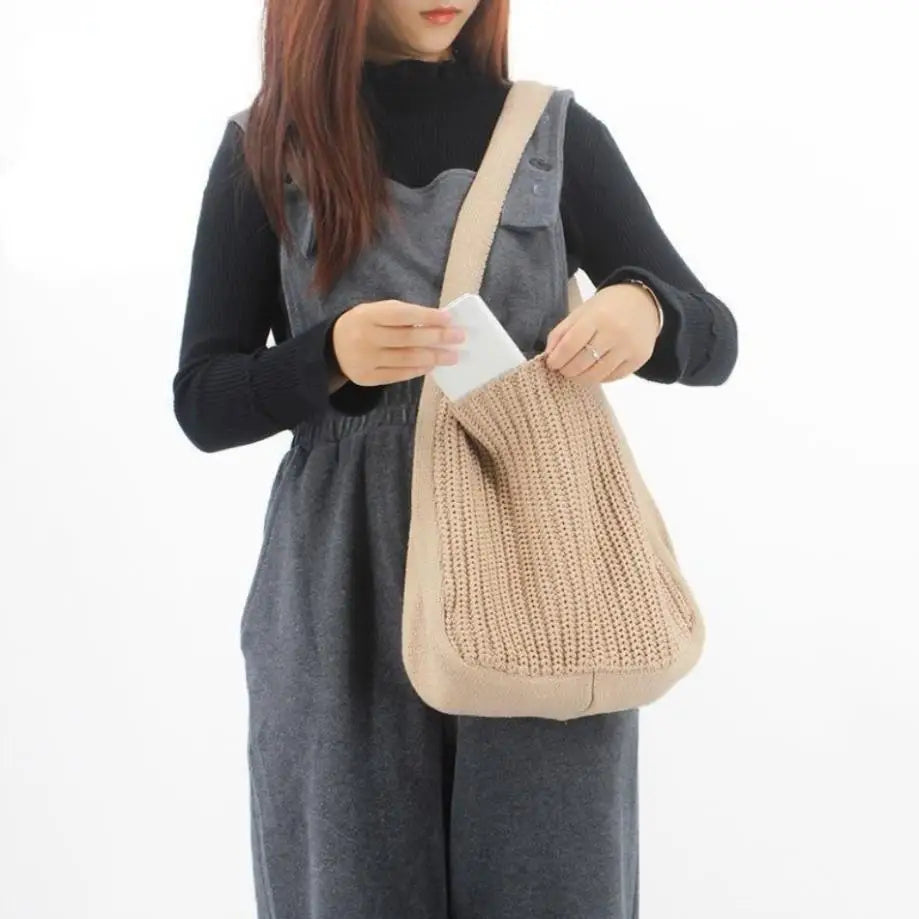 Women's Large Crochet Tote Bag – Hollow Woven Shoulder Handbag Woven Tote Bag Axl