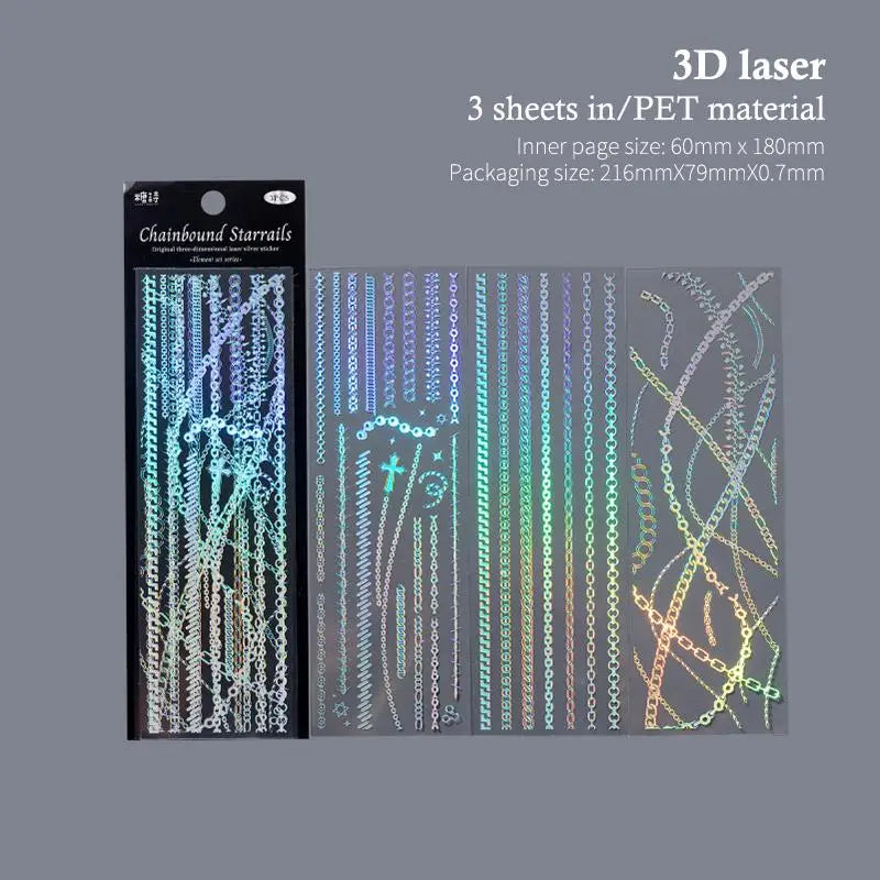 Laser Silver PET Stickers – 3-Sheet Aesthetic DIY Scrapbook Pack Decorative Sticker Sheets Axl A3