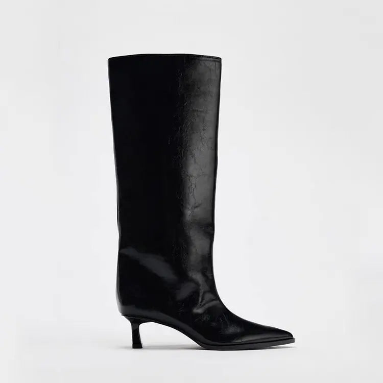 Women's Knee-High Wedge Boots – Pointed Toe Slip-On 5cm Heel Knee-High Boots Axl