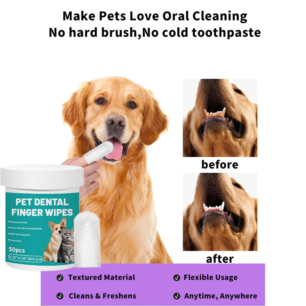 Pet Dental Finger Wipes – Teeth Cleaning Pads for Dogs & Cats Pet Dental Wipes Axl