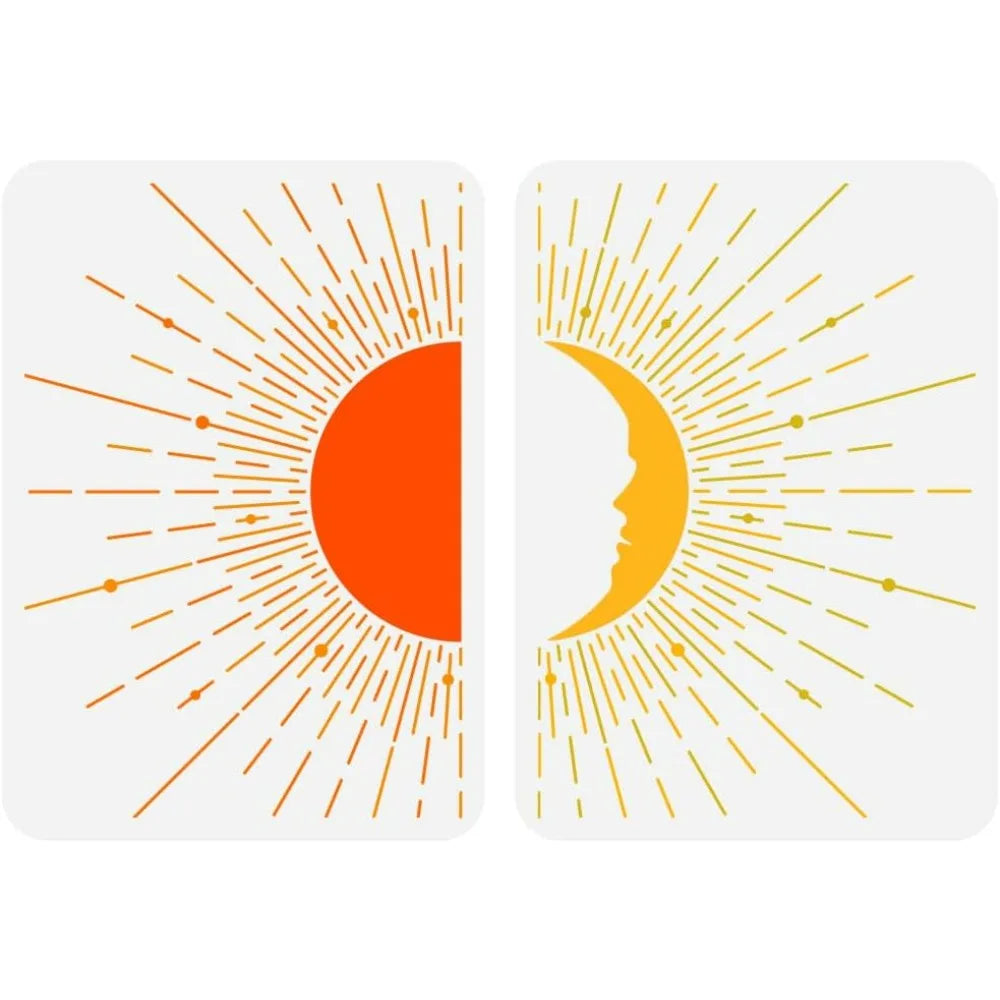 2-Pack Boho Sun & Moon Reusable Stencils 8.3x11.7" DIY Art Craft Stencil Set Axl