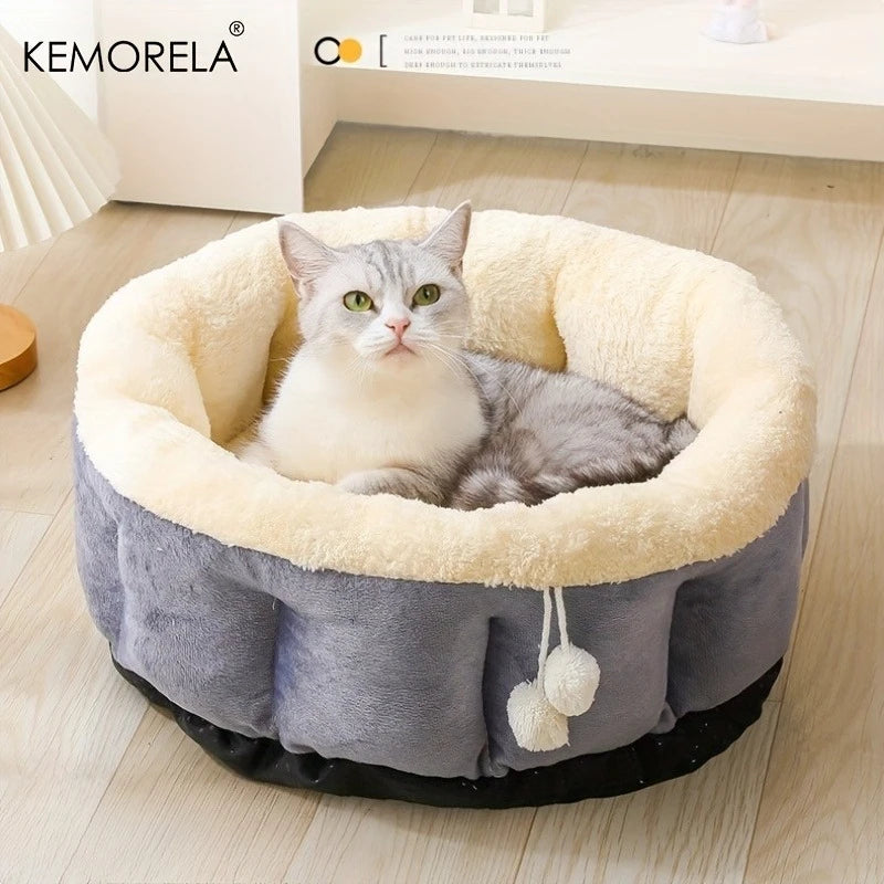 KEMORELA High Side Round Winter Cat Bed – Machine Washable Pet Bed Axl Gray M