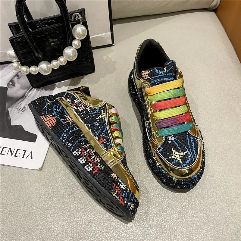 YEAE Rhinestone Platform Loafers – Women's Shiny Sneakers Platform Loafer Sneakers Axl