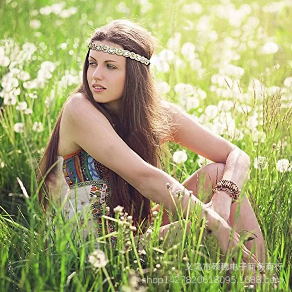 Rhinestone Beaded Headband – Bohemian Elastic Hair Band Beaded Headband Axl