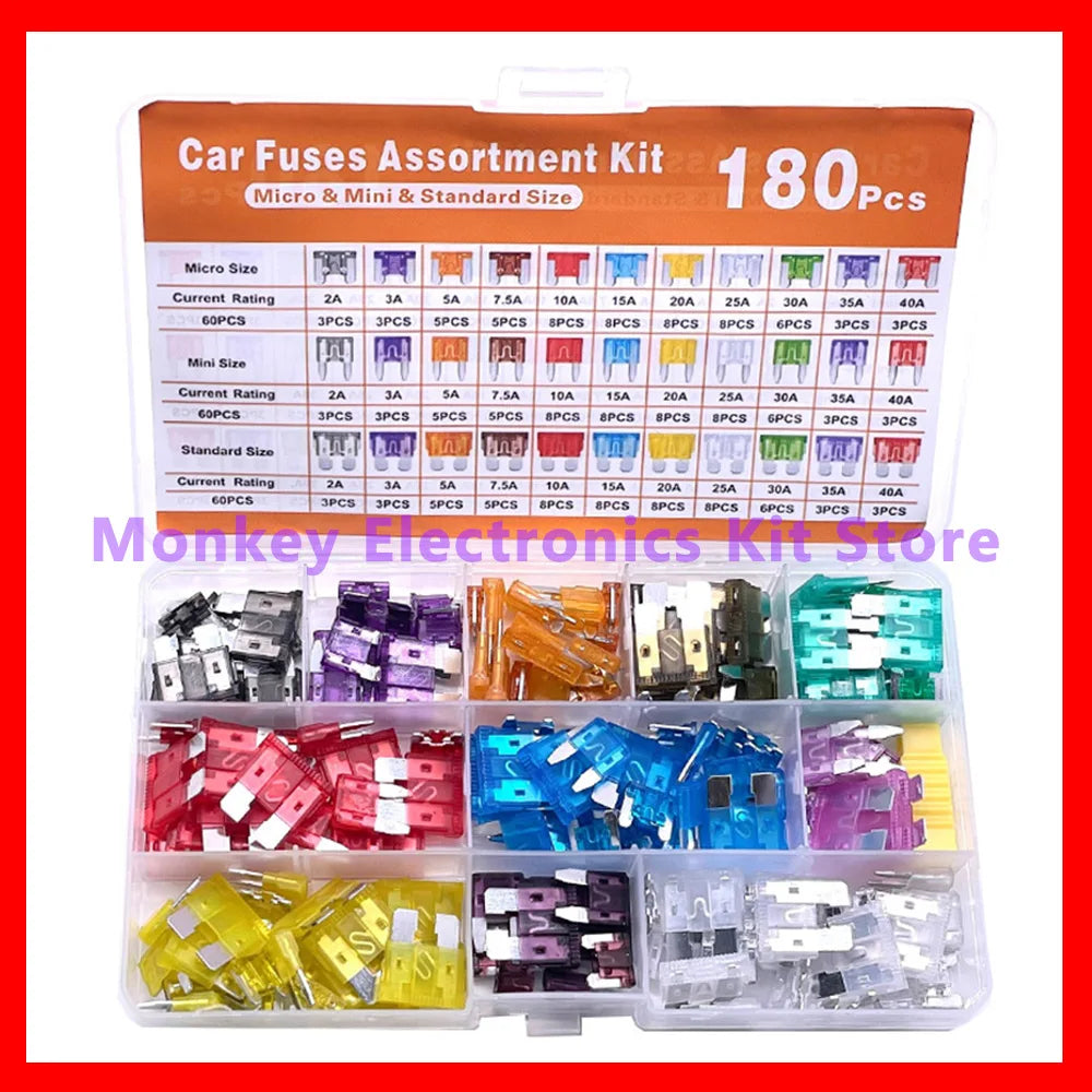 180-Piece Car Fuse Assortment Kit | Mini, Standard & Micro Automotive Fuse Kit Axl 180 PCS