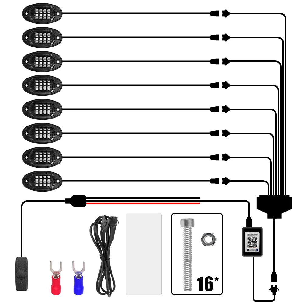 RGB LED Rock Lights Bluetooth APP Music Sync | 4/6/8 Pod Kit LED Rock Light Kit Axl 8 IN 1