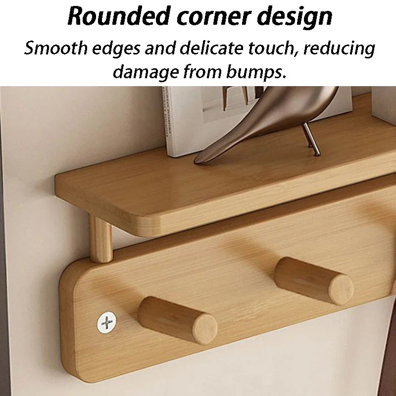 Wall Mounted Bamboo Coat Rack with Shelf & 8 Hooks Wall Coat Rack Axl