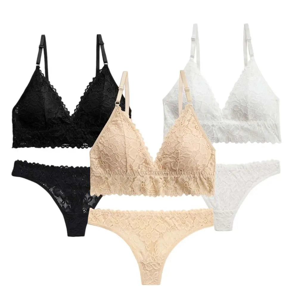 Lace Floral Padded Bra & Thong Set – V-Neck Lingerie Lace Lingerie Set Axl