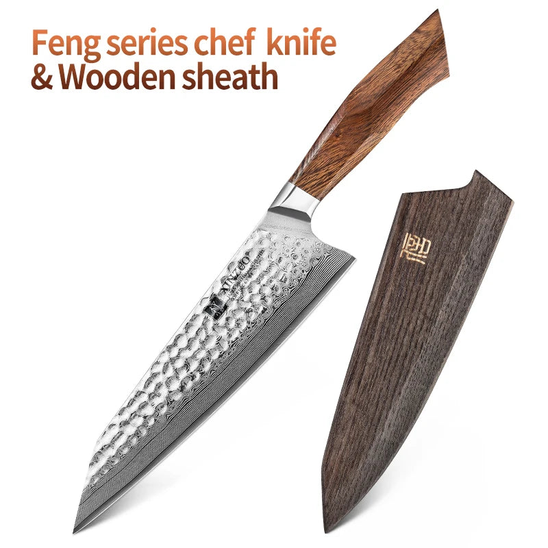 XINZUO 8.5" Damascus SRS13 Chef Knife – Ironwood Handle Damascus Chef Knife Axl With Wooden Sheath China Mainland 8.5 inch