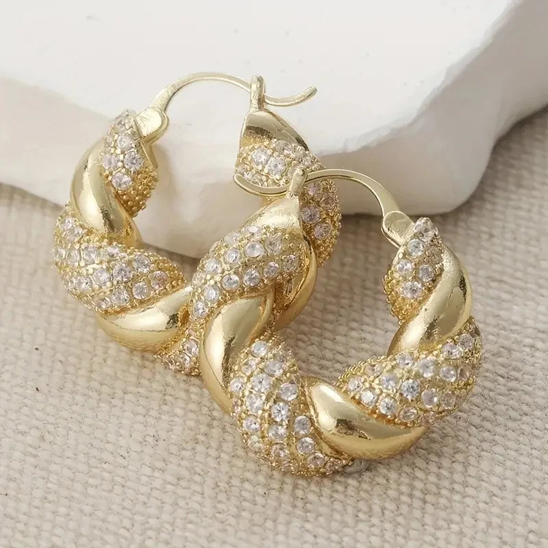 Huitan Twisty Hoop Earrings – Cubic Zirconia Women's Jewelry Hoop Earrings Axl E5556