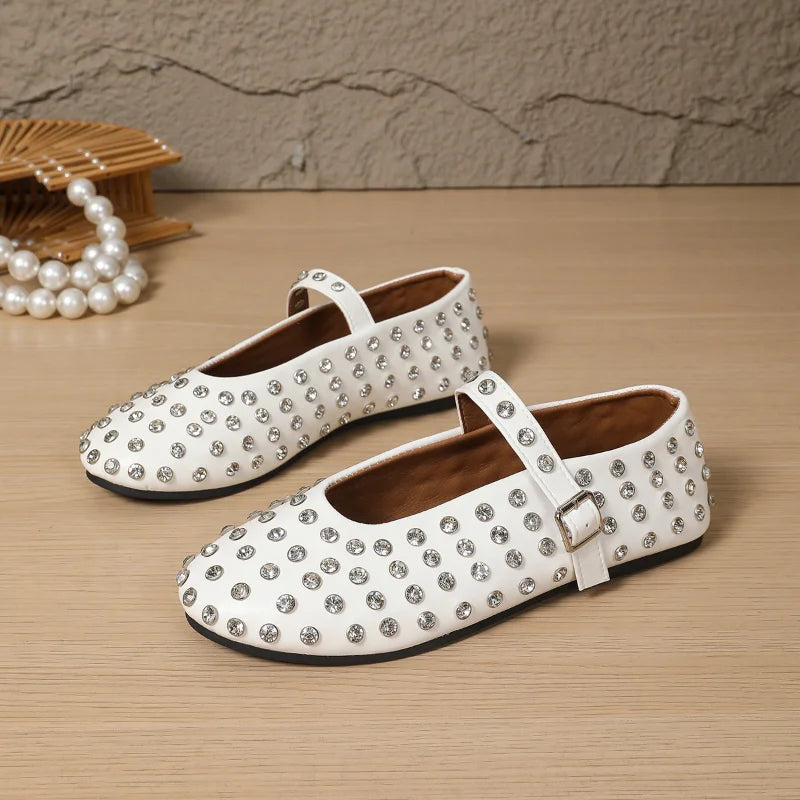 UXST Crystal Rhinestone Mary Jane Flats – Rivet Leather Shoes Mary Jane Flats Axl WHITE 42