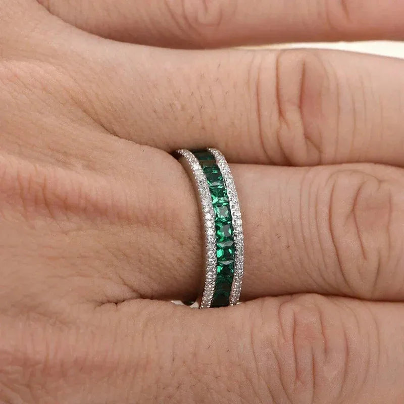 Huitan Green CZ Princess Square Ring for Women | Wedding Jewelry Fashion CZ Ring Axl