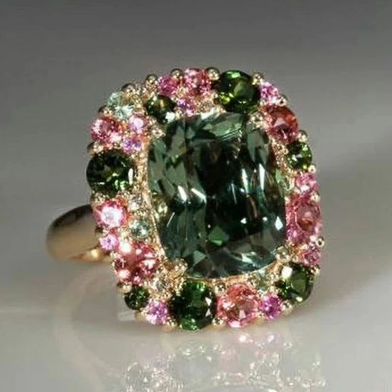 Huitan Green Cubic Zirconia Ring – Colorful CZ Women's Jewelry Fashion Ring Axl