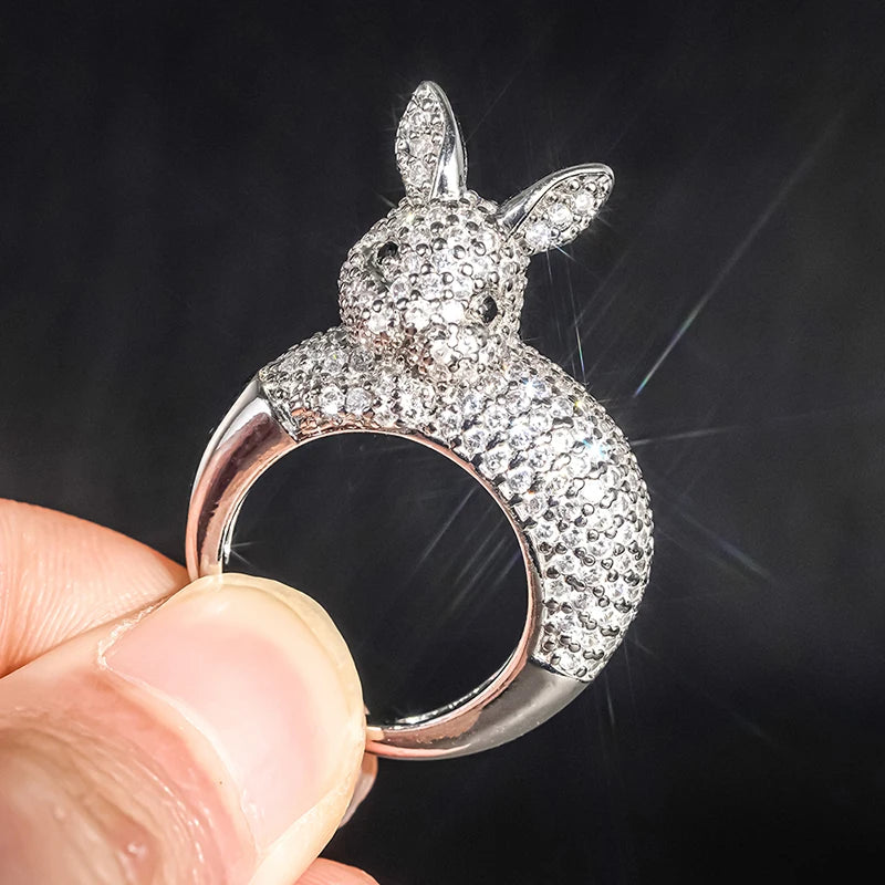 Huitan Rabbit Ring Sparkling CZ Pave Women's Fashion Ring Fashion Ring Axl