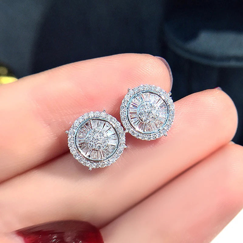 Huitan Crystal CZ Round Stud Earrings – Silver Fashion Jewelry CZ Stud Earrings Axl