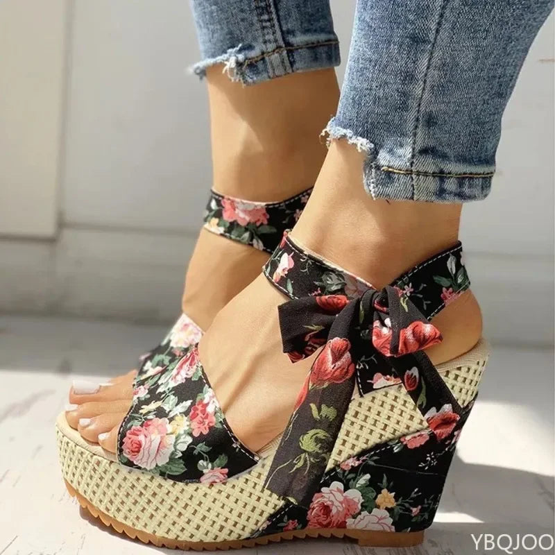 Women's Platform Wedge Sandals – Lace-Up Open Toe High Heels Platform Wedge Sandals Axl
