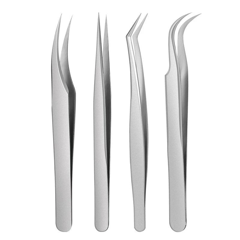 Silver Eyelash Extension Tweezers – Dolphin & Feather Precision Set Eyelash Tweezers Set Axl