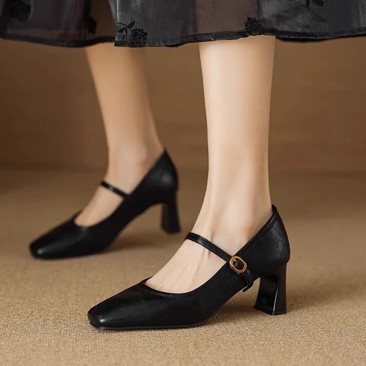 Women's Chunky Heel Mary Jane Pumps | Buckle Strap Block Heel Mary Jane Pumps Axl