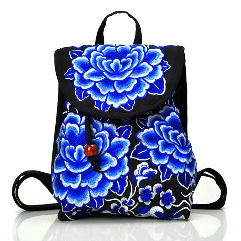 Women's Embroidered Mini Canvas Backpack – Chinese Ethnic Style Embroidered Mini Backpack Axl C